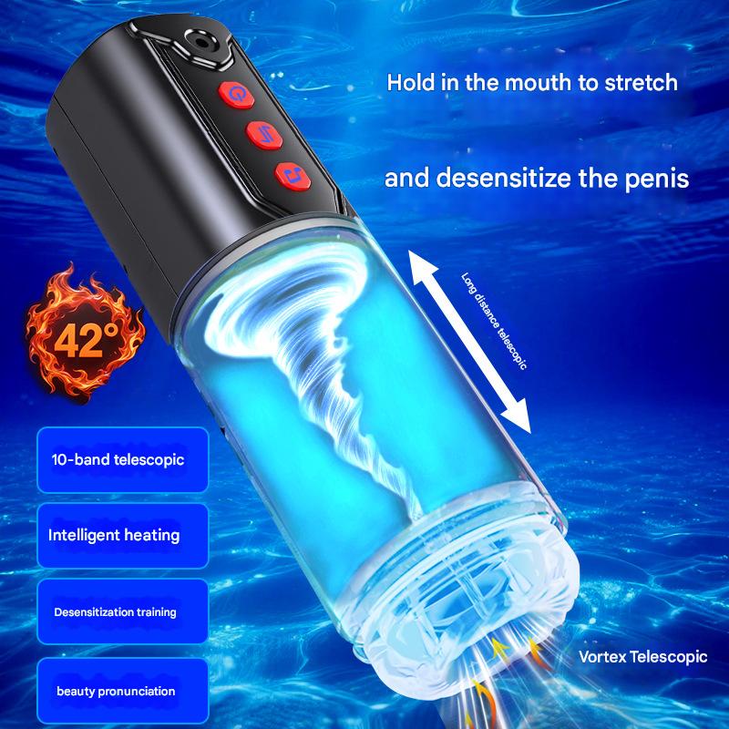 Xinbang F16 Aircraft Cup is a heated, fully automatic, telescopic, variable-frequency, sound-vibrating male masturbation cup for adults