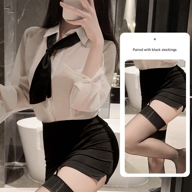 Sexy female secretary bodycon dress, erotic lingerie, workplace style shirt, seductive teacher nightclub outfit, one-piece drop-shipping for women